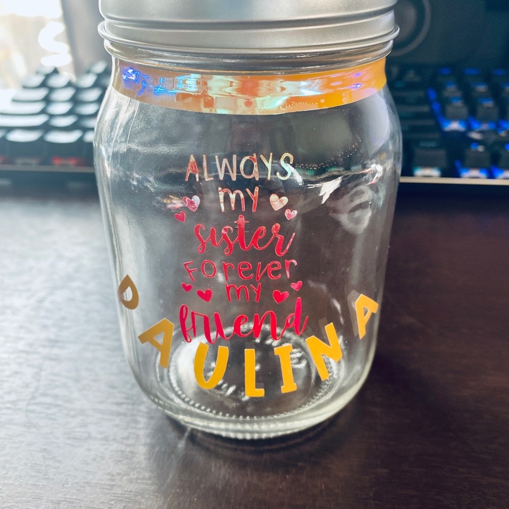 Custom vinyl stickers. Can make custom pint mason jar.